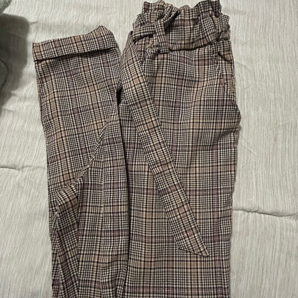 SO Plaid Ankle Pants - Black and Brown